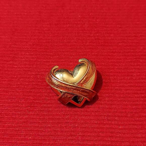 Carolee Gold Tone and Orange Enamel Heart Brooch Pin - Picture 1 of 4